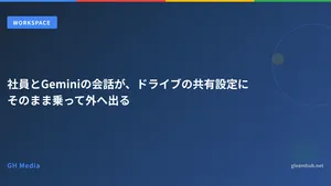 社員とGeminiの会話が、ドライブの共有設定にそのまま乗って外へ出る