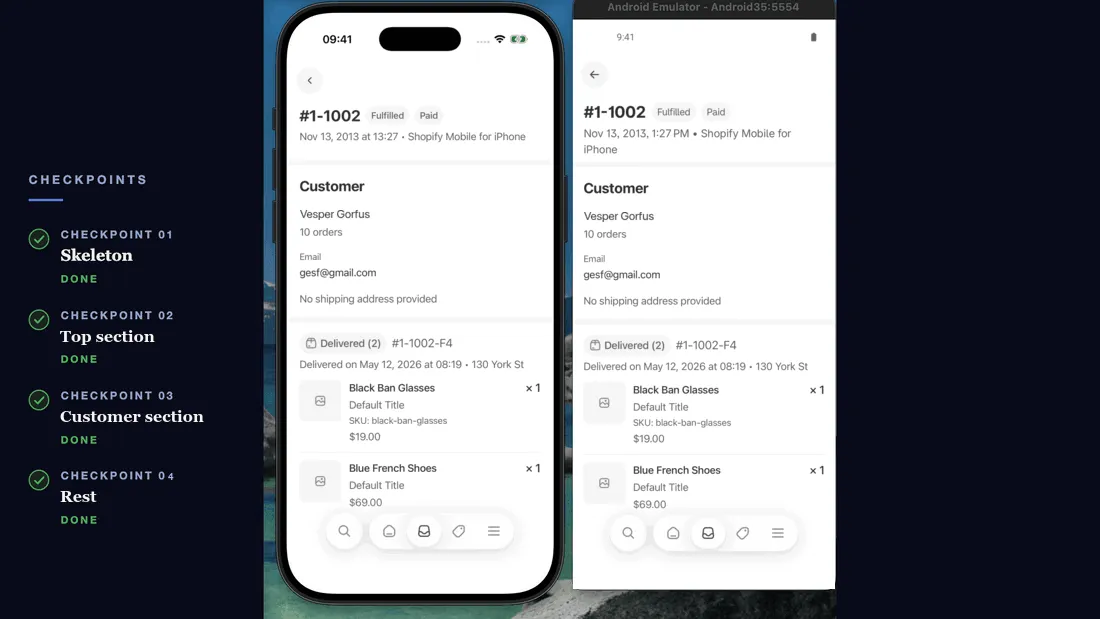 Official Shopify demo showing phased implementation of Swift and Kotlin screens